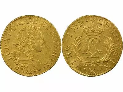 France Louis XIV - Gold Louis, Mirliton with Long Palms - 1724 K Bordeaux