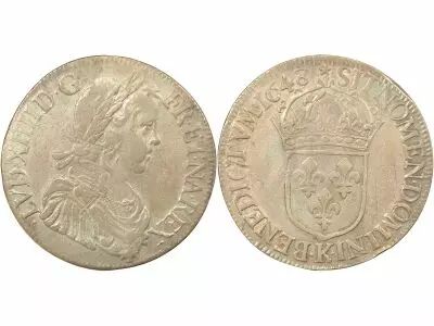 France Louis XIV - Silver Ecu with Long Wick - 1648 K Bordeaux