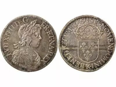 France Louis XIV - Silver Ecu with Long Wick - 1649 K Bordeaux