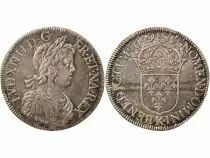 France Louis XIV - Silver Ecu with Long Wick - 1649 K Bordeaux