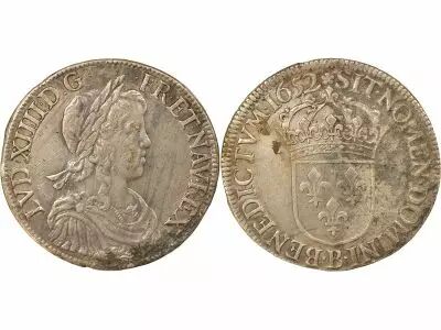 France Louis XIV - Silver Ecu with long Wick - 1652 B Rouen
