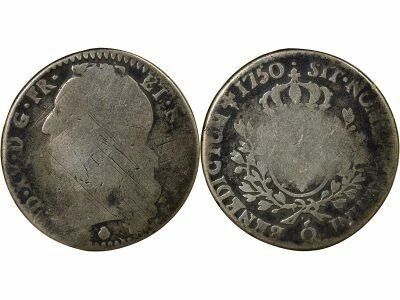 France Louis XV - 1/2 Silver Ecu, with Headband - 1750 O Riom