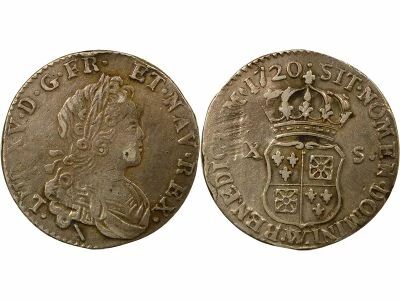 France Louis XV - 20 Sols de France-Navarre - 1720 W Lille