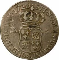 France Louis XV - 20 Sols of France-Navarre - 1720 W Lille