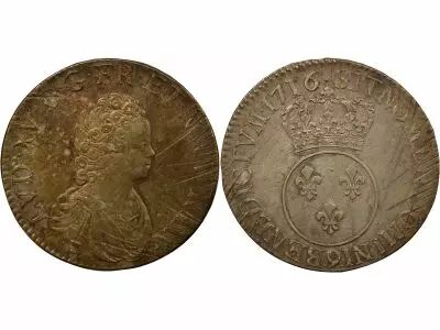 France Louis XV - Silver Ecu, Vertugadin - 1716 9 Rennes
