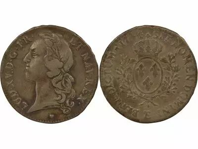France Louis XV - Silver Ecu, with Headband - 1744 E Tours