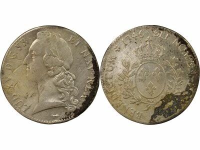 France Louis XV - Silver Ecu, with Headband - 1746 A Paris, Treasure Trove of the Sauvionni�res