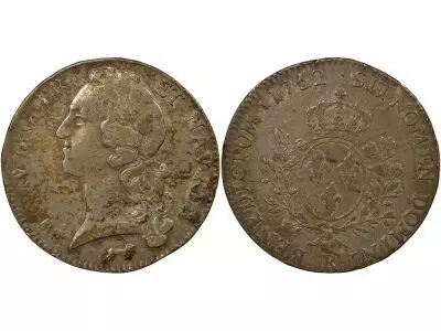 France Louis XV - Silver Ecu, with Headband - 1752 R Orl�ans