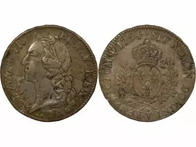 France Louis XV - Silver Ecu, with Headband - 1754 V Troyes