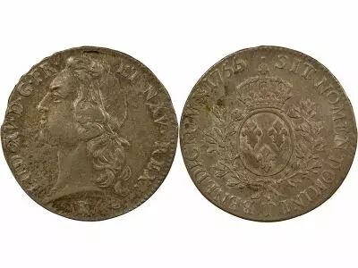 France Louis XV - Silver Ecu, with Headband - 1755 T Nantes