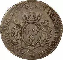 France Louis XV - Silver Ecu, with Headband - 1758 BB Strasbourg