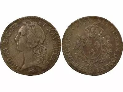 France Louis XV - Silver Ecu, with Headband - 1759 D Lyon
