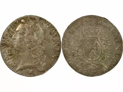 France Louis XV - Silver Ecu, with Headband - 1764 T Nantes