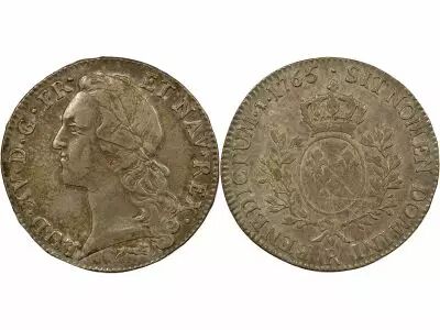 France Louis XV - Silver Ecu, with Headband - 1765 R Orl�ans