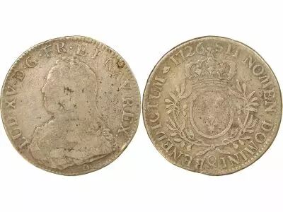 France Louis XV - Silver Ecu with Dressed up Bust - 1726 Q Perpignan