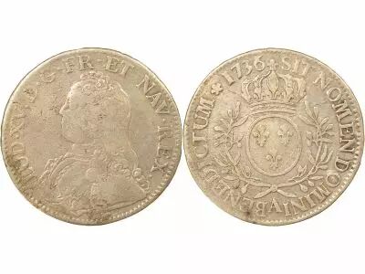 France Louis XV - Silver Ecu with Dressed up Bust - 1736 A Paris