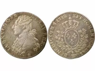 France Louis XVI - 1/5 Silver Ecu, with Dressed up Bust - 1788 W Lille