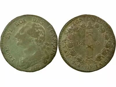 France Louis XVI - 12 Deniers au Faisceau, type Fran�ais - 1792 BB Strasbourg
