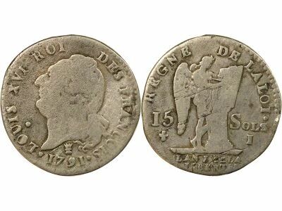 France Louis XVI - 15 Silver Sols, with Genius - 1791 I Limoges