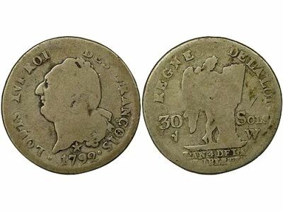 France Louis XVI - 30 Sols Argent, with Genius - 1792 W Lille