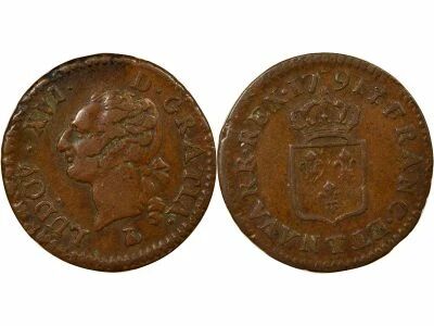 France Louis XVI - Liard  with Shield - 1791 T Nantes