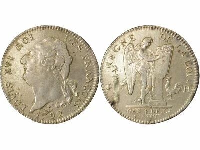 France Louis XVI - Silver Ecu, with Genius - 1792 H La Rochelle, Treasure Trove of the Sauvionni�res