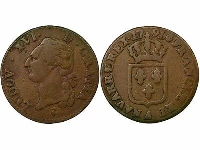 France Louis XVI - Sol, with Shield - 1791 A Paris