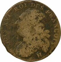 France Louis XVI, Constitution - 12 Deniers, au Faisceau - 1792 H La Rochelle