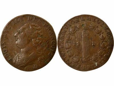 France Louis XVI, Constitution - 12 Deniers au Faisceau - 1792 D Lyon