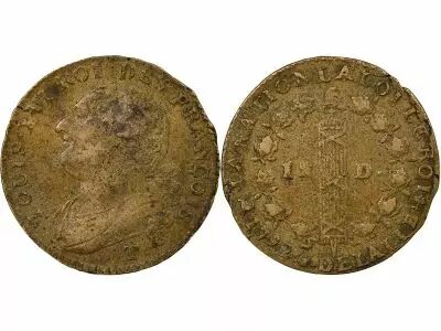 France Louis XVI, Constitution - 12 Deniers with Fasces - 1792 T Nantes
