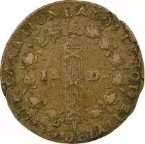 France Louis XVI, Constitution - 12 Deniers with Fasces - 1792 T Nantes