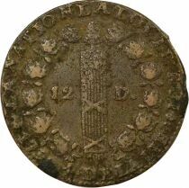 France Louis XVI, Constitution - 12 Deniers with Fasces - 1792 T Nantes
