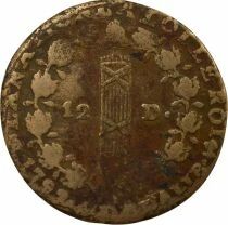 France Louis XVI, Constitution - 12 Deniers with Fasces - 1792 T Nantes