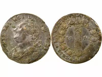France Louis XVI, Constitution - 12 Deniers with Fasces - 1792 T. Saumur