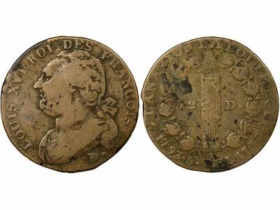 France Louis XVI, Constitution - 12 Deniers with Fasces - 1793 D. Dijon