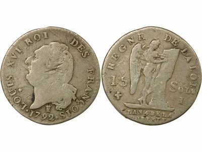 France Louis XVI, Constitution - 15 Sols Argent, au G�nie - 1792 I Limoges