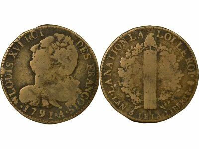 France Louis XVI, Constitution - 2 Sols au Faisceau - 1791 � Paris Barnabites