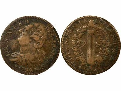 France Louis XVI, Constitution - 2 Sols au Faisceau - 1792 BB Strasbourg
