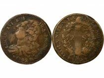 France Louis XVI, Constitution - 2 Sols au Faisceau - 1792 BB Strasbourg