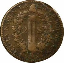 France Louis XVI, Constitution - 2 Sols with Fasces - 1792 BB Strasbourg