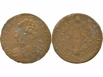 France Louis XVI, Constitution - 2 Sols with Fasces - 1792 W� Arras