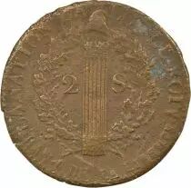 France Louis XVI, Constitution - 2 Sols with Fasces - 1792 W° Arras