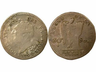 France Louis XVI, Constitution - 30 Sols Argent, au G�nie - 1792 I Limoges