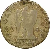 France Louis XVI, Constitution - 30 Sols with Genius - 1792 T Nantes