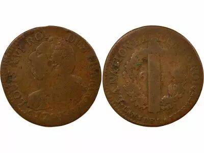 France Louis XVI, Constitution - 6 Deniers with Fasces - 1793 K Bordeaux