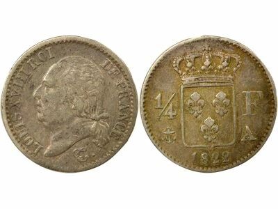 France Louis XVIII - 1/4 Franc Argent - 1822 A Paris