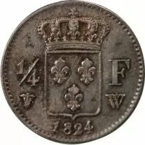 France Louis XVIII - 1/4 Franc Argent 1824 W Lille