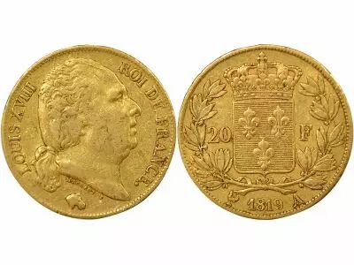 France Louis XVIII - 20 Gold Francs, Bare Head - 1819 A Paris