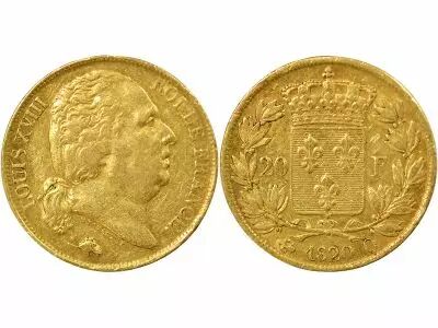 France Louis XVIII - 20 Gold Francs, Bare Head - 1820 Q Perpignan