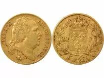 France Louis XVIII - 20 Gold Francs, Bare Head - 1824 A Paris